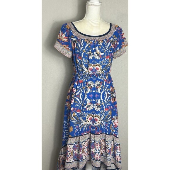 Kiki Larue Vibrant Short Sleeve Hi Lo Ruffle Dress Size Medium - Picture 4 of 11
